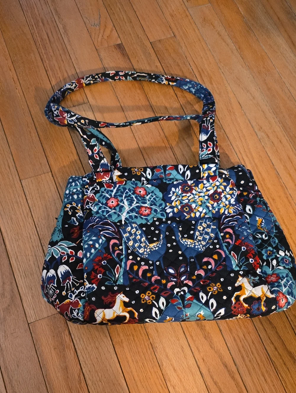 Vera Bradley Navy Quilted Floral & Horse Print Shoulder Bag